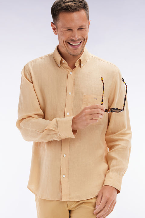 Chemise en lin camel unie coupe droite - Image 3