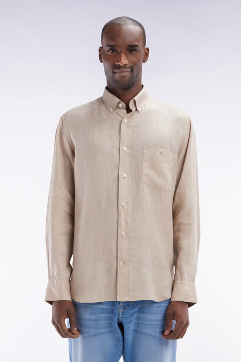 Chemise en lin beige unie coupe droite - Image 1