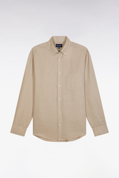 Chemise en lin beige unie coupe droite - Image 2
