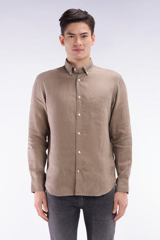 Straight-fit sand linen shirt