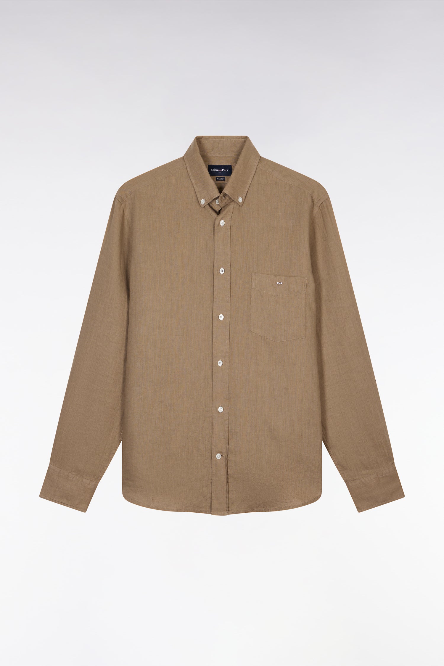 Chemise en lin sable unie coupe droite