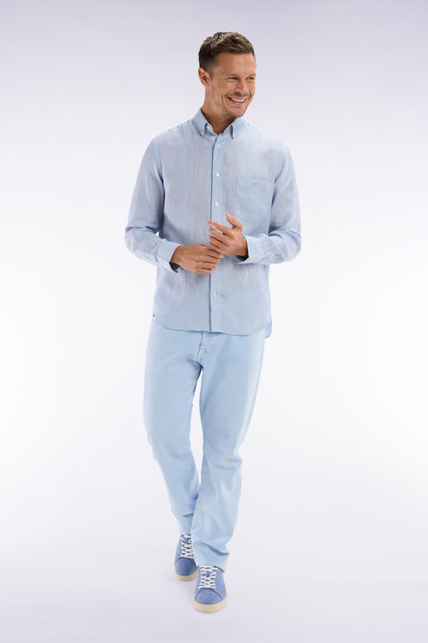 Chemise en lin gris clair unie coupe droite - Image 3