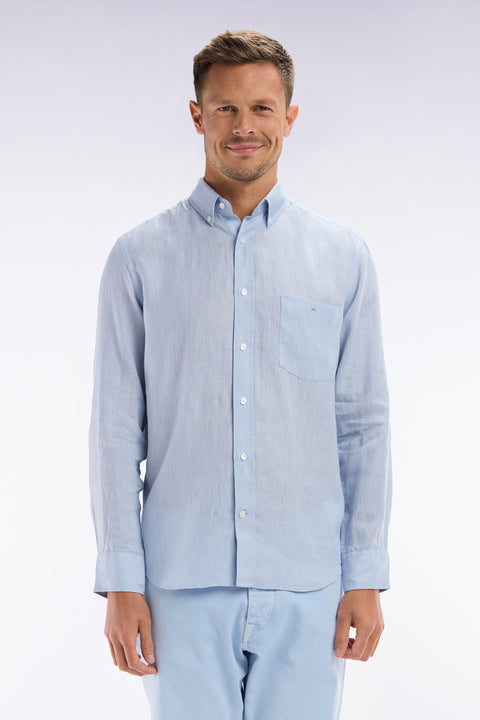 Chemise en lin gris clair unie coupe droite - Image 1