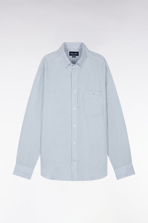 Chemise en lin gris clair unie coupe droite - Image 2