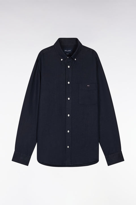Chemise en lin marine unie coupe droite - Image 2