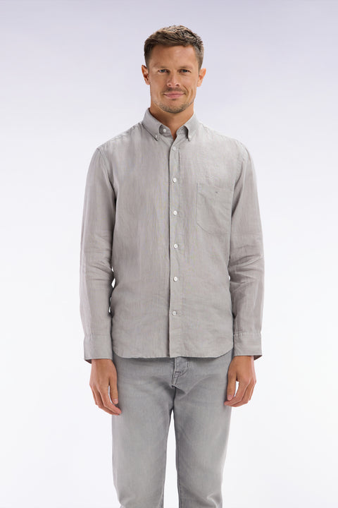Chemise en lin gris unie coupe droite - Image 1