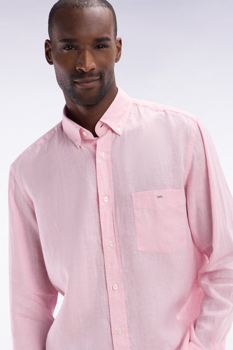 Chemise en lin rose unie coupe droite - Image 3