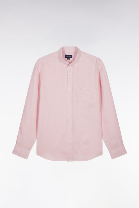 Chemise en lin rose unie coupe droite - Image 2