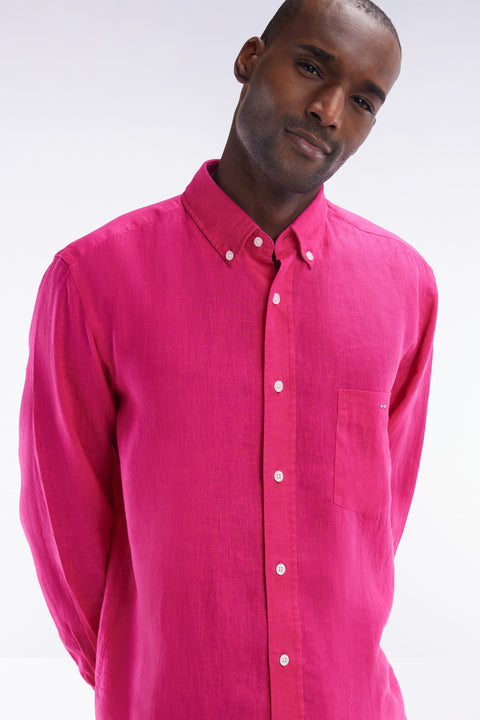 Chemise en lin fuchsia unie coupe droite - Image 2