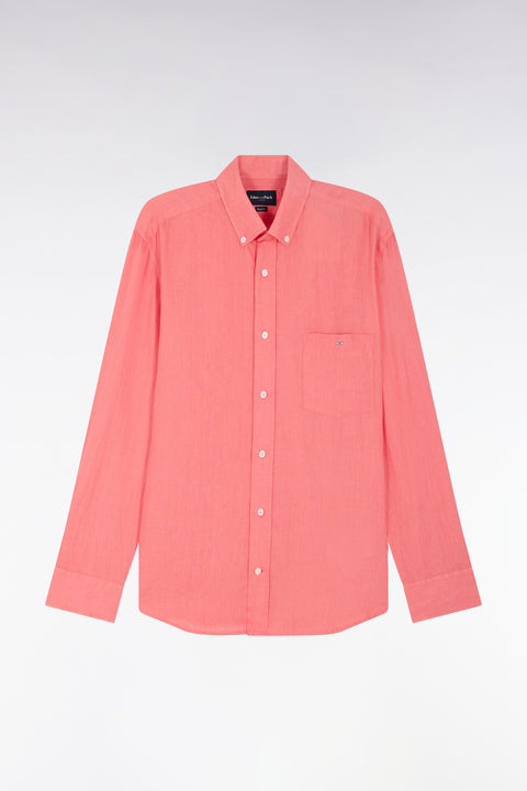 Chemise en lin rose saumon unie coupe droite - Image 2