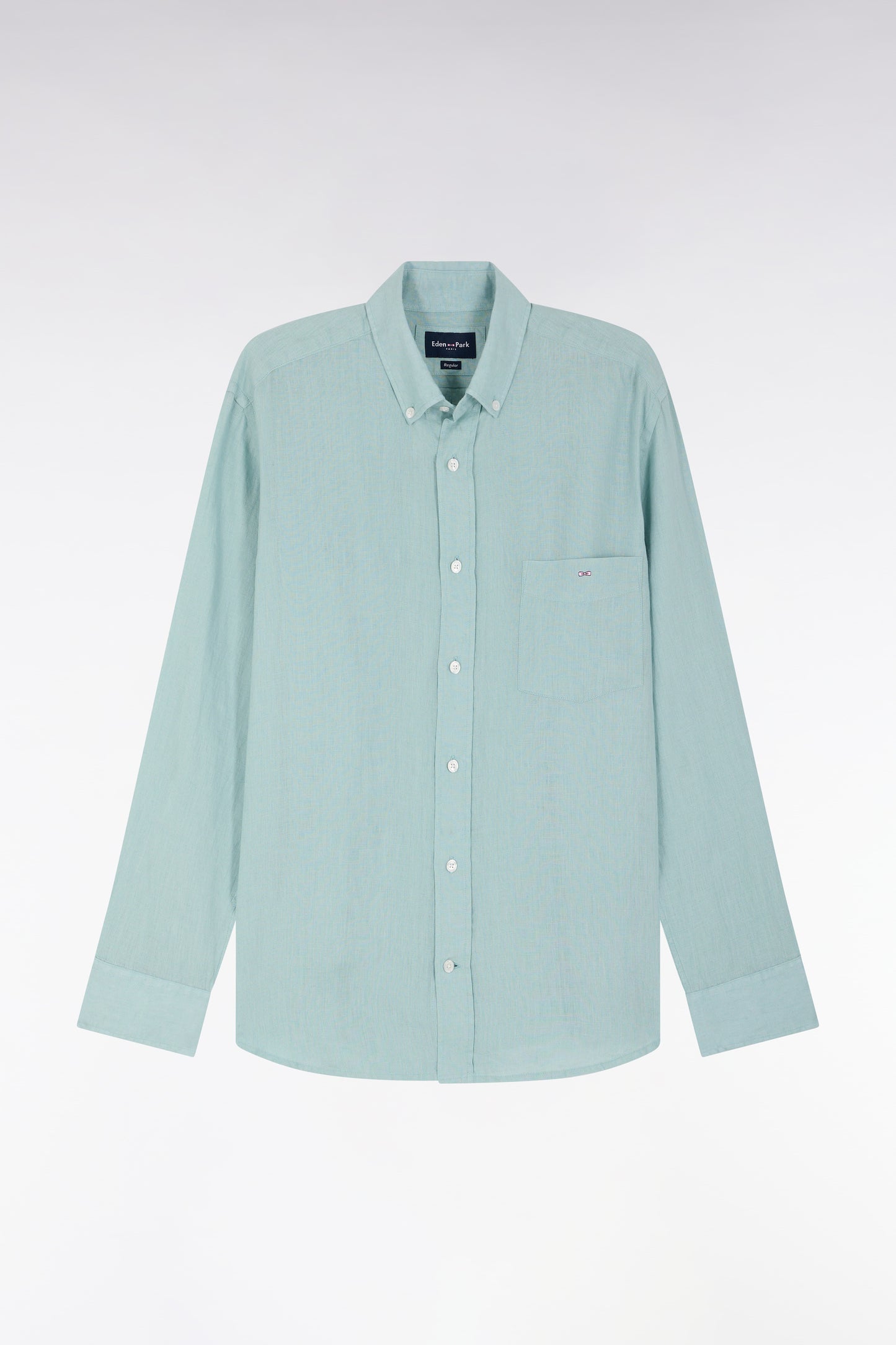 Straight-fit sea green linen shirt