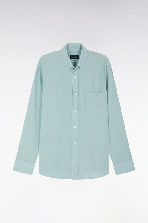 Chemise en lin vert d'eau unie coupe droite - Image 2