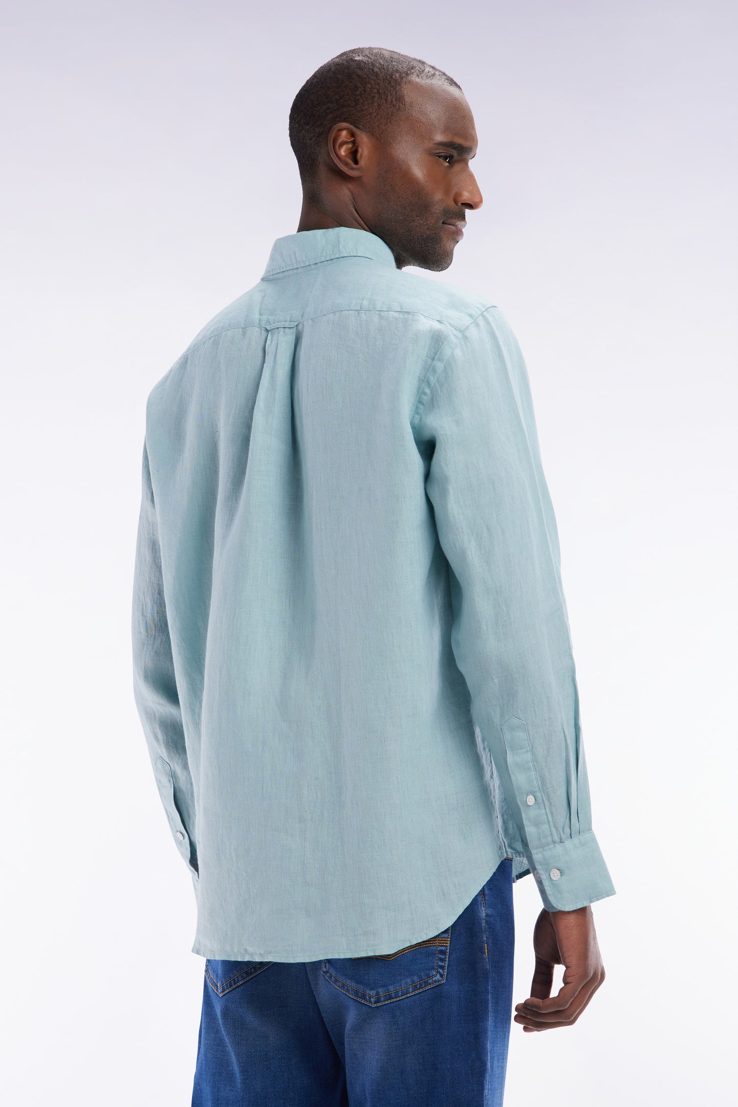Straight-fit sea green linen shirt
