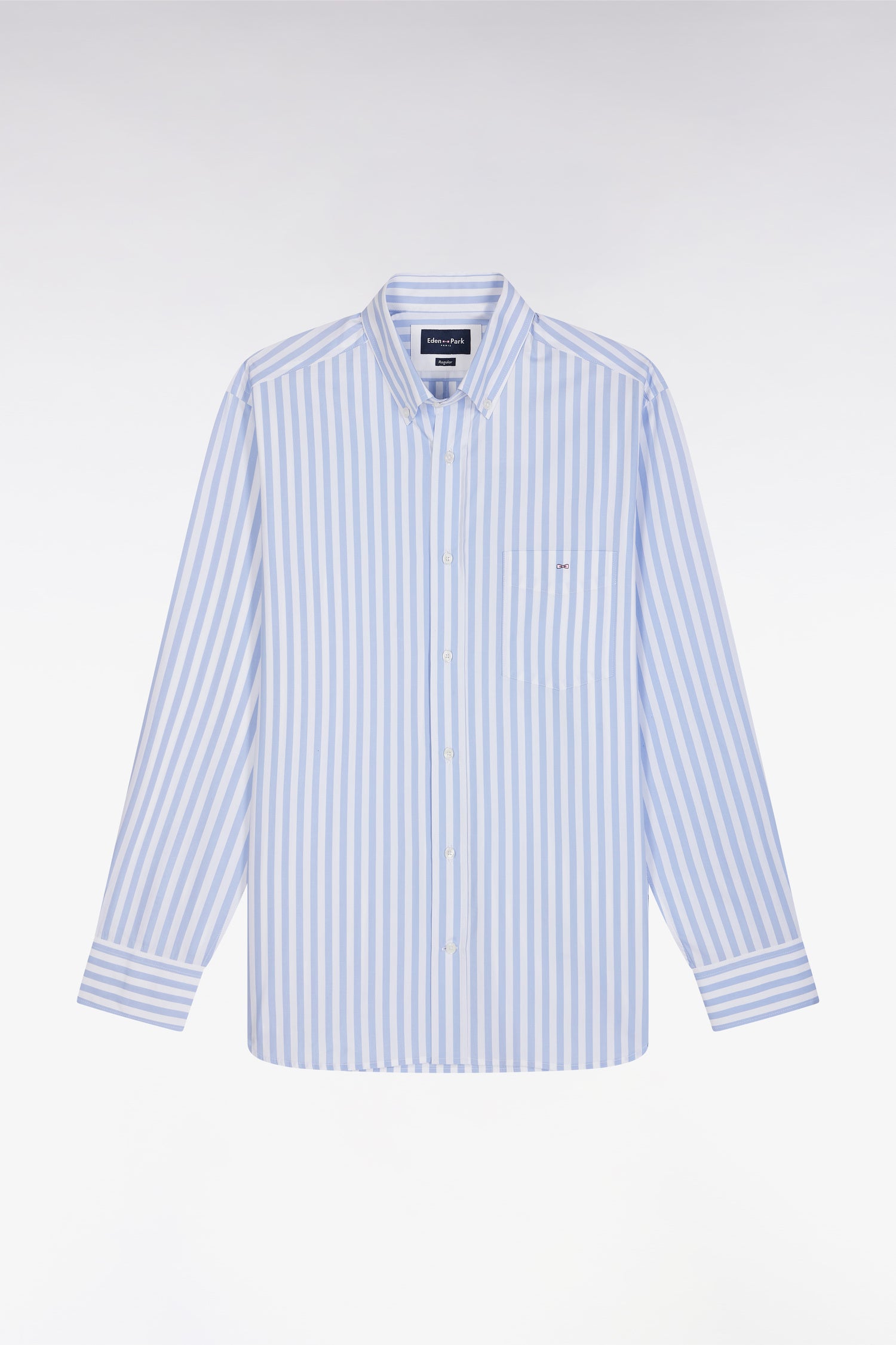 Chemise à rayures bâtons en coton gris clair coupe droite