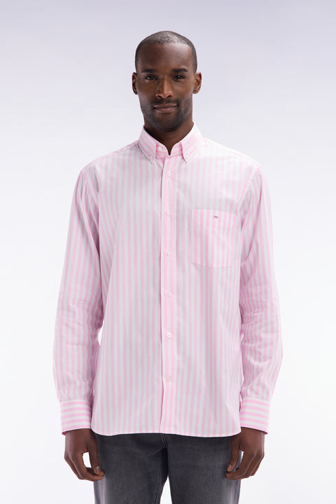 Chemise à rayures bâtons en coton rose coupe droite - Image 1