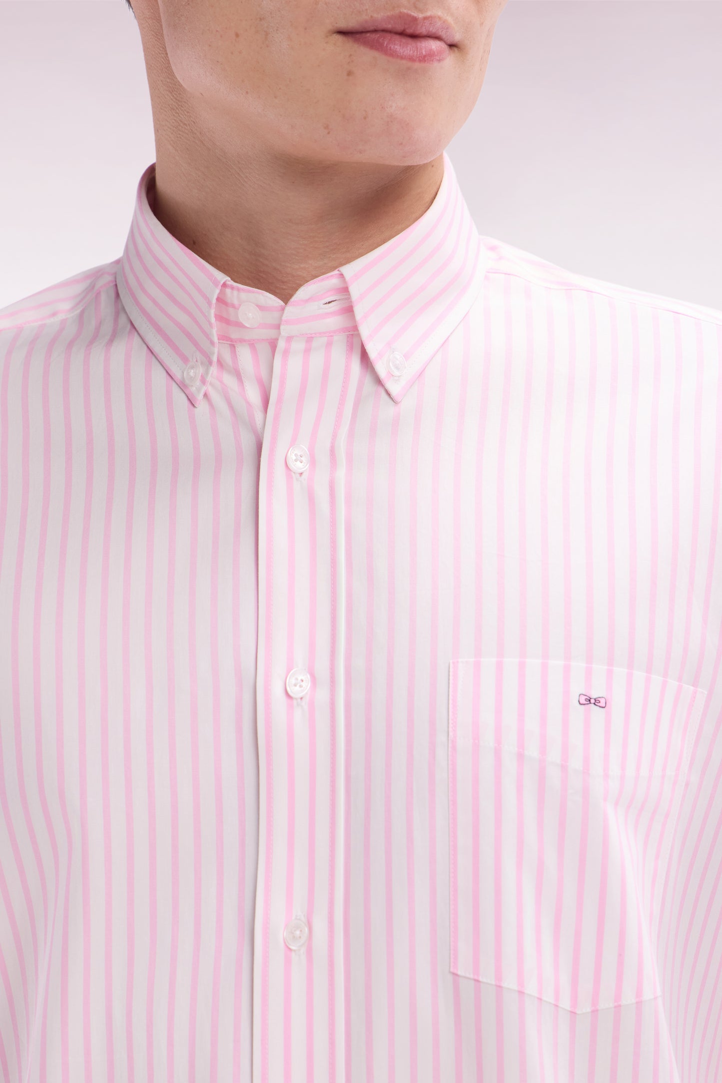 Straight-fit striped pink cotton shirt