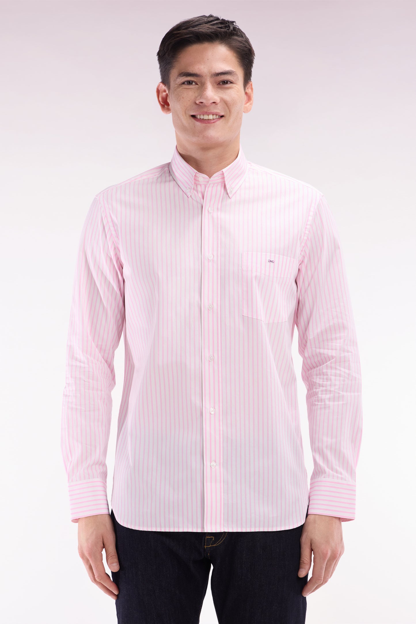 Straight-fit striped pink cotton shirt
