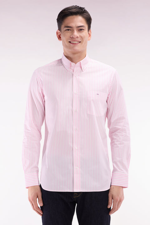 Chemise en coton rayée rose coupe droite - Image 1