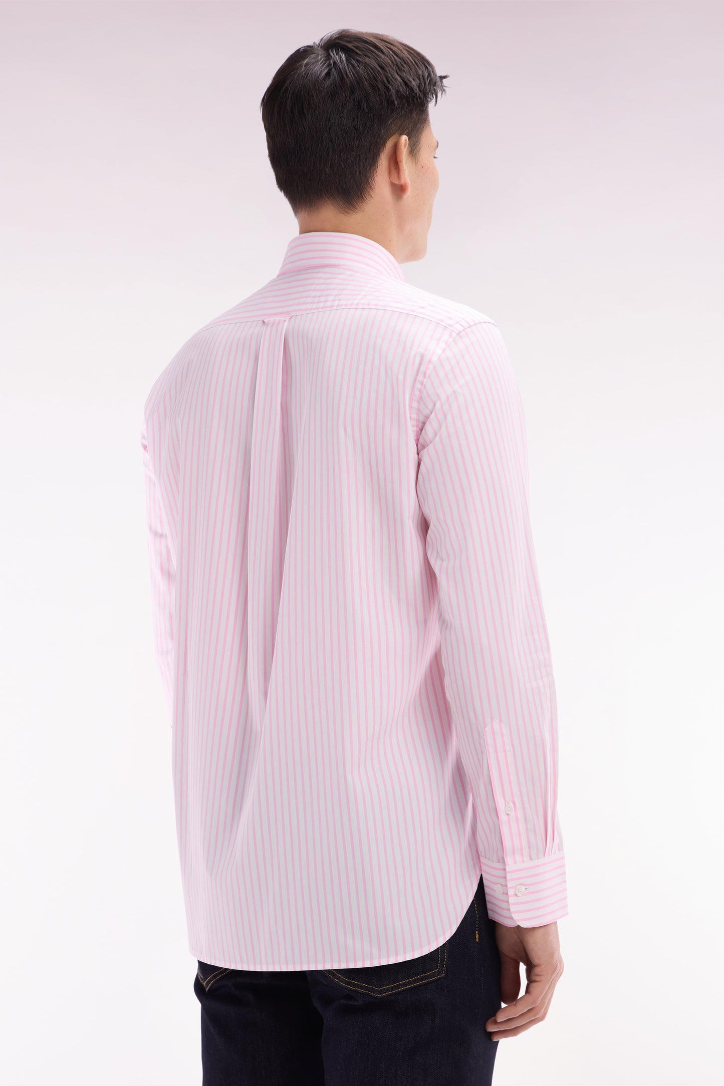 Straight-fit striped pink cotton shirt