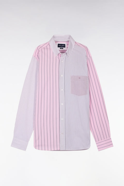 Chemise à rayures bâtons en popeline de coton rose coupe droite - Image 2