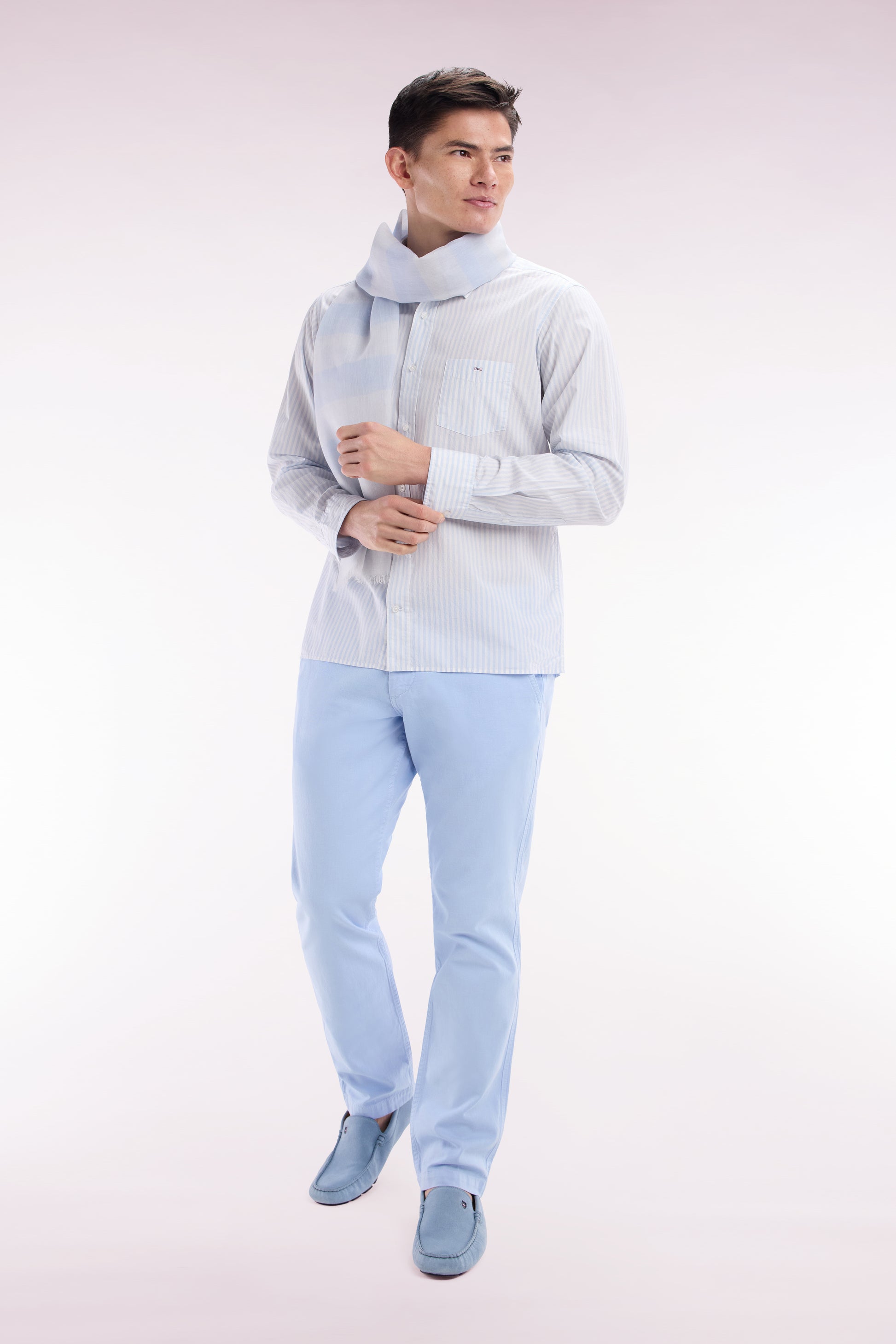 Chemise en coton à rayures ciel coupe droite