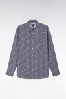 Straight-fit navy cotton poplin shirt with floral microprint