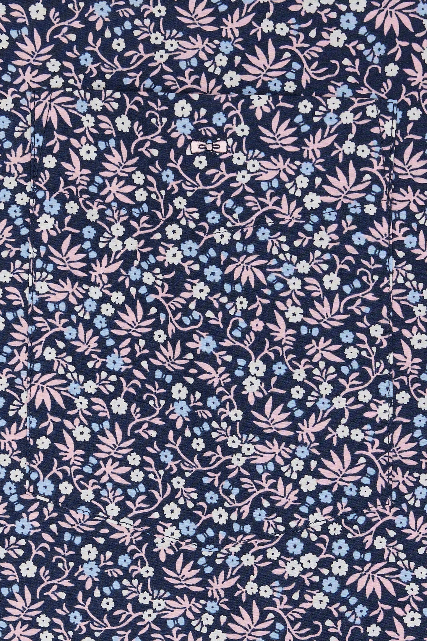 Straight-fit navy cotton poplin shirt with floral microprint