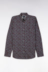 Straight-fit navy cotton poplin shirt with red microprint