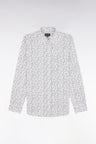 Straight-fit ecru cotton poplin shirt with bow tie microprint