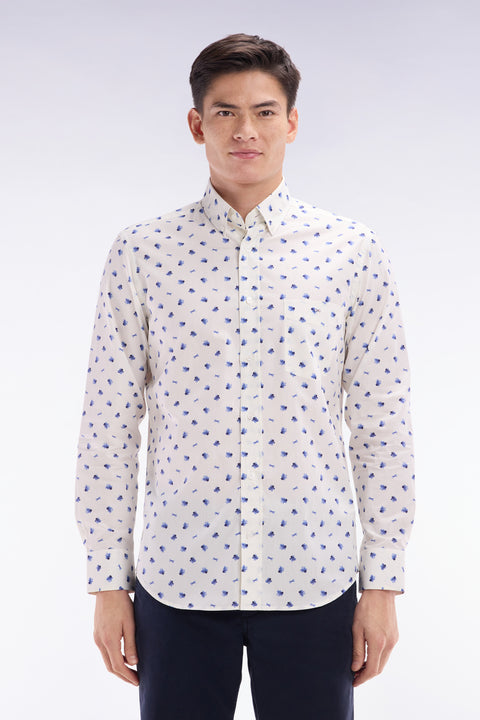 Chemise à micromotifs nœuds marine en coton écru coupe droite - Image 1