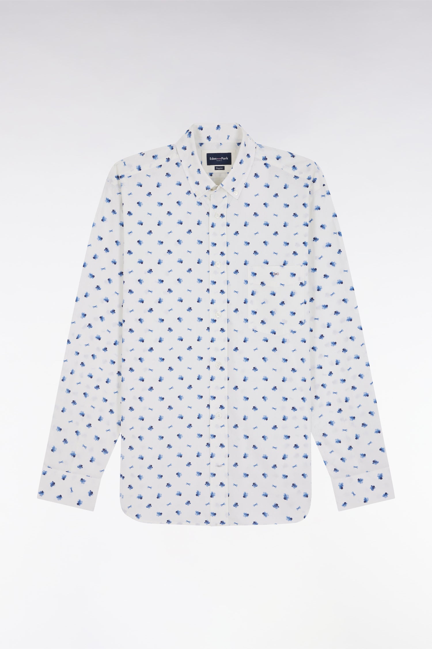 Chemise à micromotifs nœuds marine en coton écru coupe droite