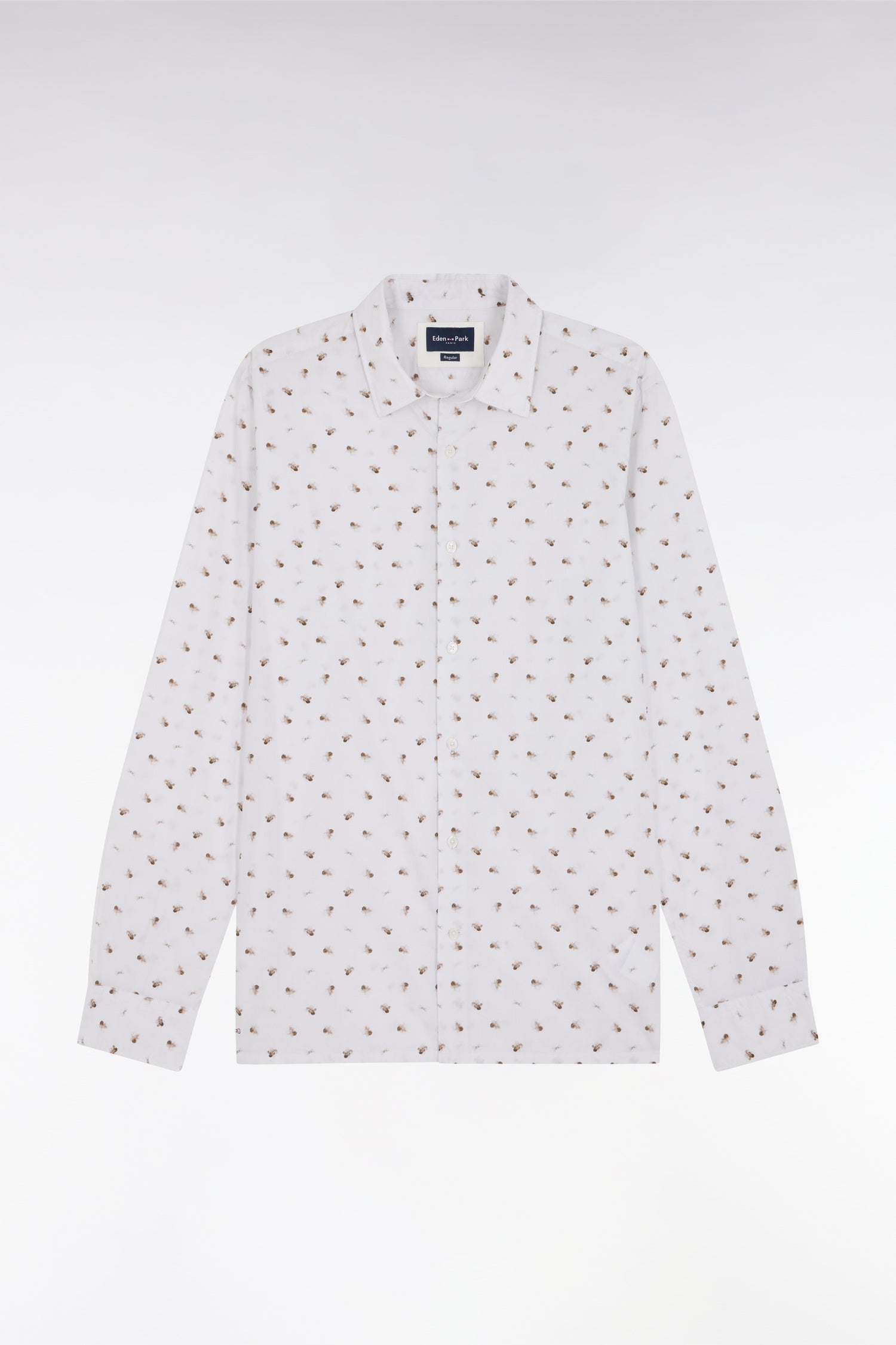 Chemise à micromotifs nœuds en coton sable coupe droite
