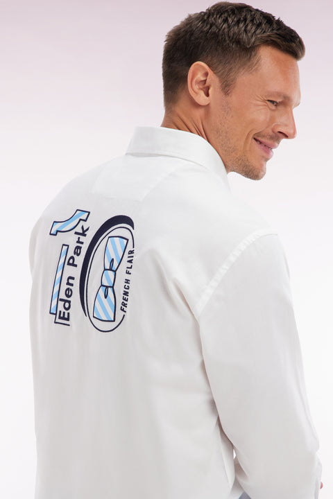Straight-fit white pinpoint cotton shirt with 10 embroidery - Image 3