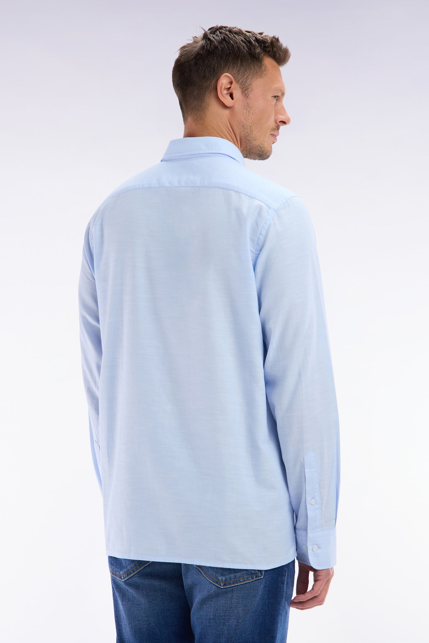 Sky blue cotton shirt with patch pocket