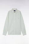 Straight-fit green and white striped cotton shirt