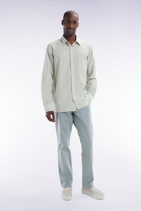 Straight-fit green and white striped cotton shirt - Image 3