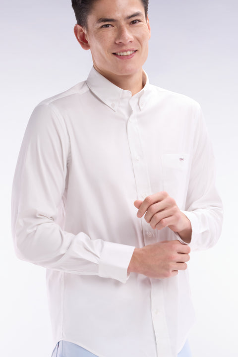 Straight-fit white cotton twill shirt - Image 3