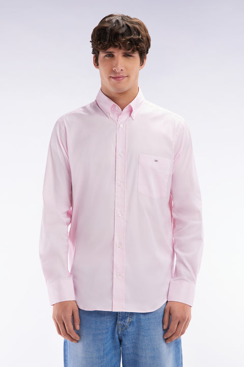 Chemise en twill de coton rose unie coupe droite - Image 1