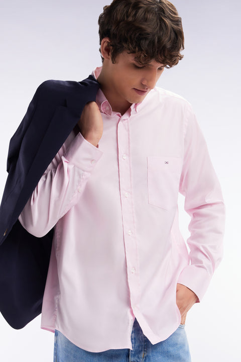 Chemise en twill de coton rose unie coupe droite - Image 3