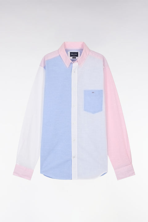 Chemise en jacquard et dobby de coton ciel et rose coupe droite - Image 2
