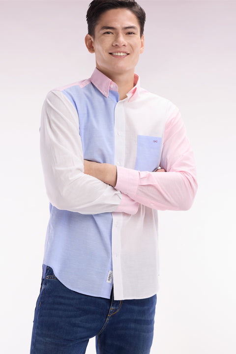 Chemise en jacquard et dobby de coton ciel et rose coupe droite - Image 3