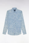 Slim-fit grey chambray printed shirt