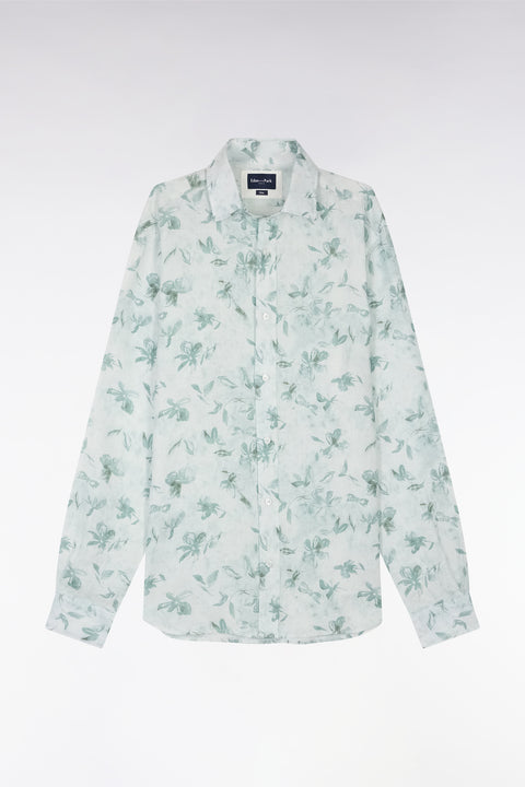 Slim-fit green linen shirt with floral print - Image 2