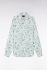 Slim-fit green linen shirt with floral print
