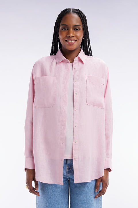 Chemise à poches plaquées en lin rose coupe oversized - Image 3