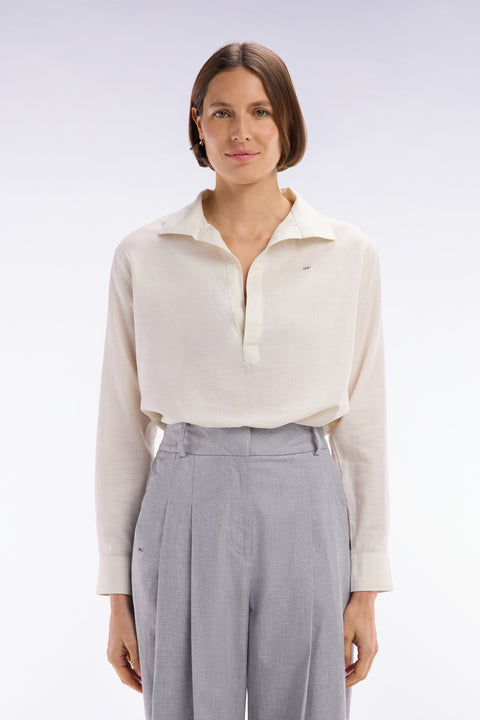 Chemise vareuse en coton écru coupe décontractée - Image 3