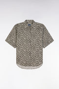 Chemise à manches courtes en coton kaki imprimé palmiers coupe oversized