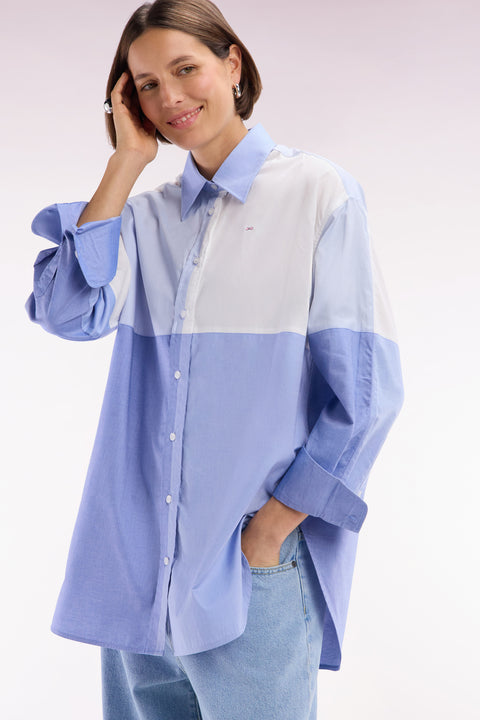 Chemise colorblock en popeline de coton bleue coupe oversized - Image 1