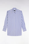 Oversized white cotton shirt with blue stripes