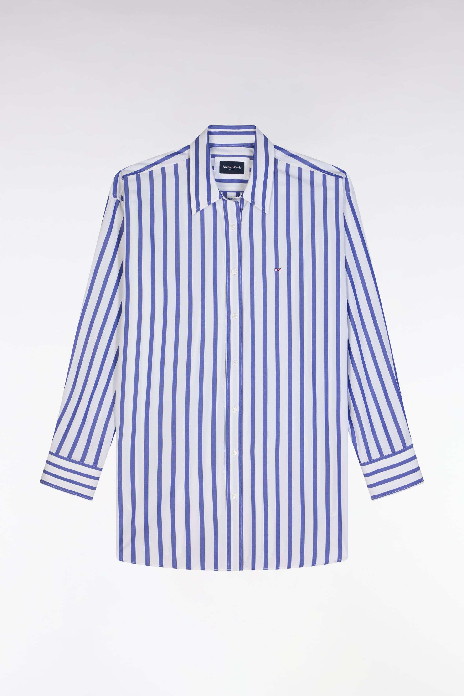 Chemise en coton blanche à rayures bleues coupe Oversized